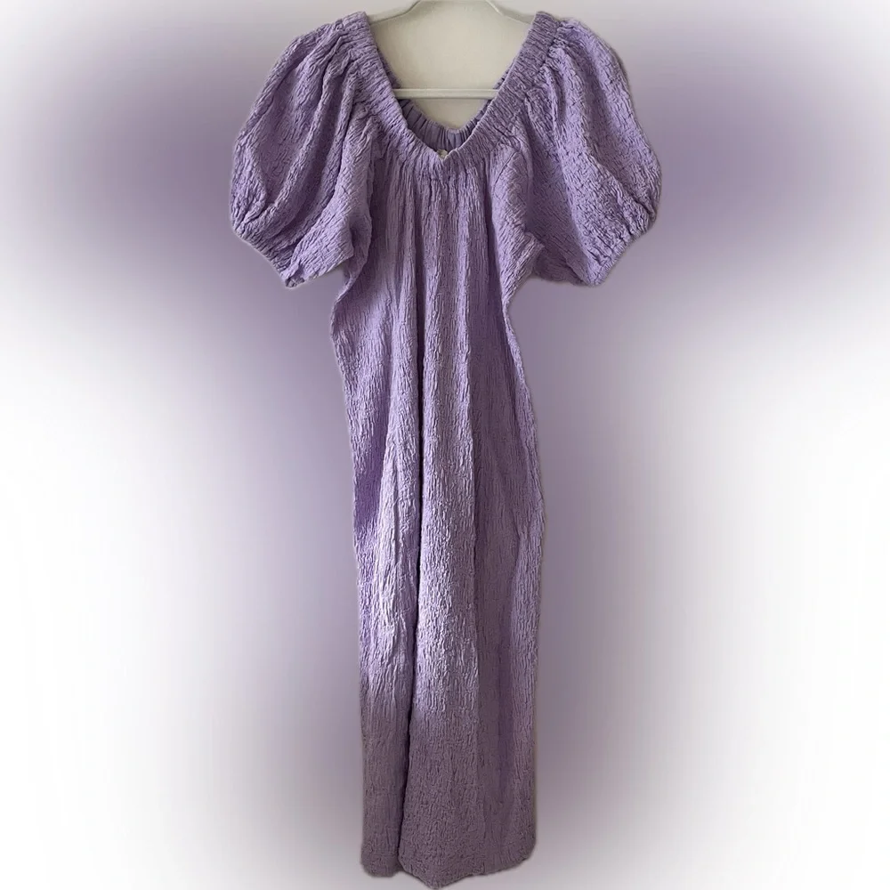 Stine Goya Garance Dress Midi Textured Lavender XS off shoulder bump vacation